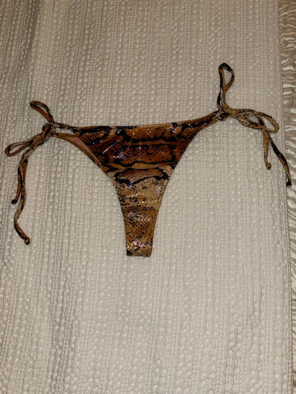 Excellent Doll Swimwear Snakeskin Shiny Thong Bikini Side Tie Bottom Size: S/M